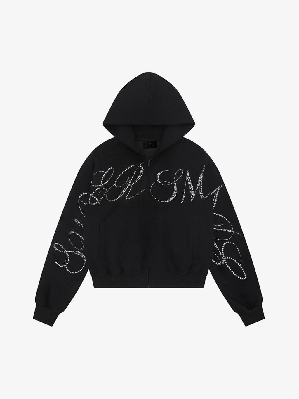 Street Hip-Hop Rhinestone Cropped Zip Up Hoodie