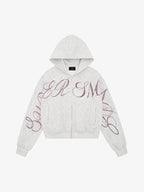Street Hip-Hop Rhinestone Cropped Zip Up Hoodie