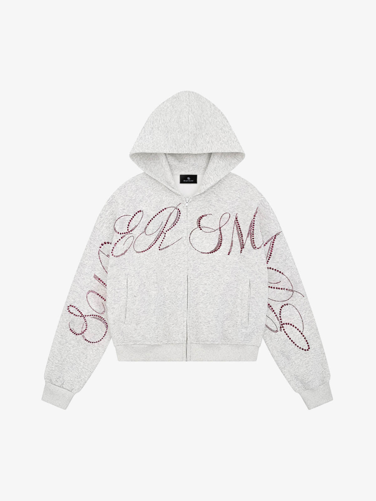 Street Hip-Hop Rhinestone Cropped Zip Up Hoodie