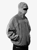 Fleece Retro Zipper Eye-Hood Design Hooded Jacket - 2489