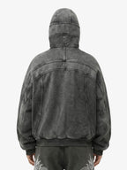 Fleece Retro Zipper Eye-Hood Design Hooded Jacket - 2489