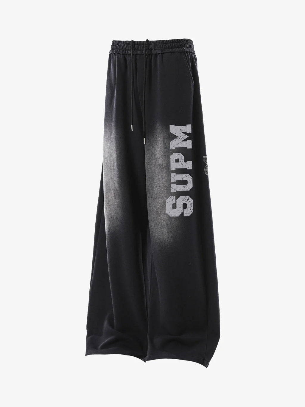 French Terry Distressed Gradient Drawstring Wide Leg Pants