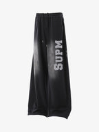 French Terry Distressed Gradient Drawstring Wide Leg Pants