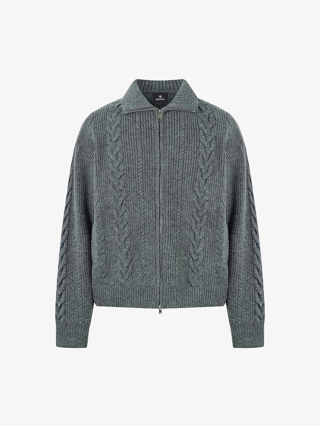 Knitted Vintage Floral Wheat Ear Pattern Double Zip Sweater