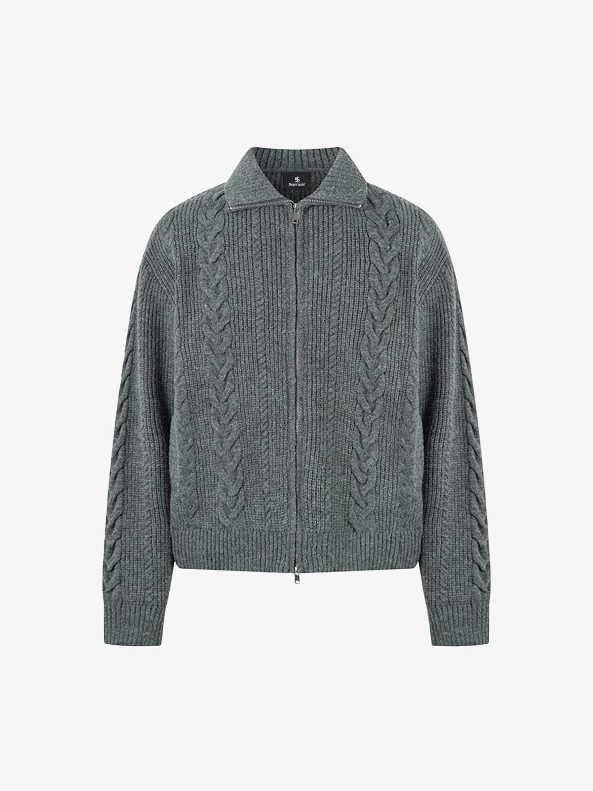 Knitted Vintage Floral Wheat Ear Pattern Double Zip Sweater