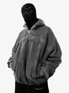 Fleece Retro Zipper Eye-Hood Design Hooded Jacket - 2489
