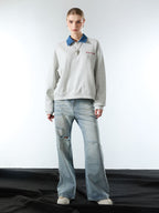 Original Denim Lapel Patchwork Sweatshirt