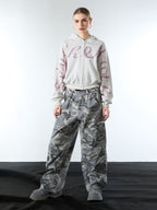 Snow Camouflage Machete Wide-Leg Cargo Barrel Pants - 2548