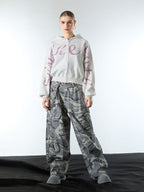 Snow Camouflage Machete Wide-Leg Cargo Barrel Pants - 2548