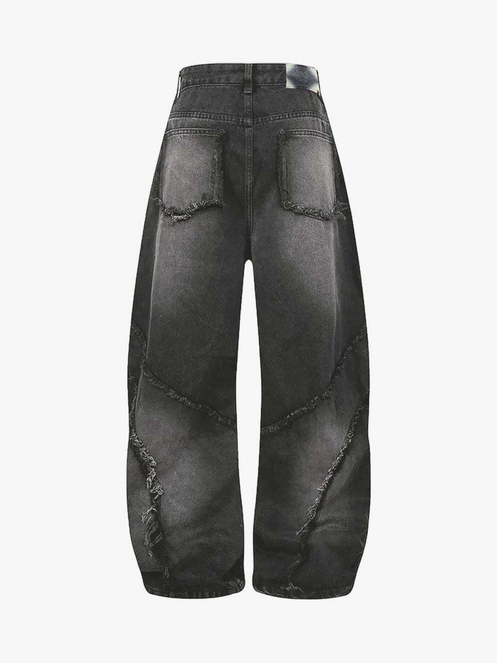 Washed Distressed Raw Edge Barrel Jeans - 2402