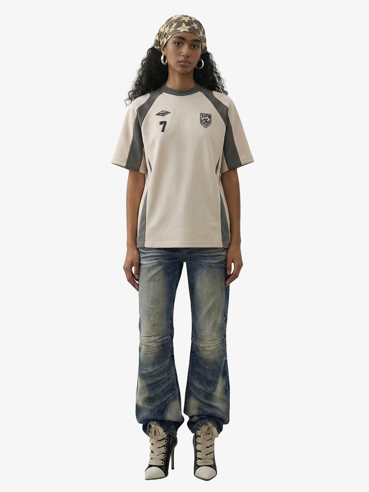 Suede-Touch Embroidered Sport Color-Block T-Shirt