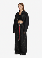 Denim Retro Belt Detail With Patchwork Barrel Jeans - 2490
