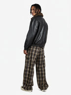 Vintage Plaid Pleated Multi-Pocket Cargo Casual Pants - 2524