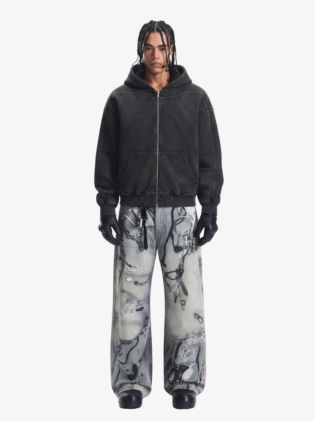 Abstract 3D Digital Print Wide-Leg Jeans