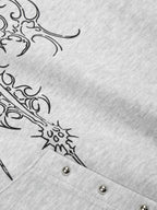 Embroidered Graphic Studded Hoodie and  Wide Leg Sweatpants Set
