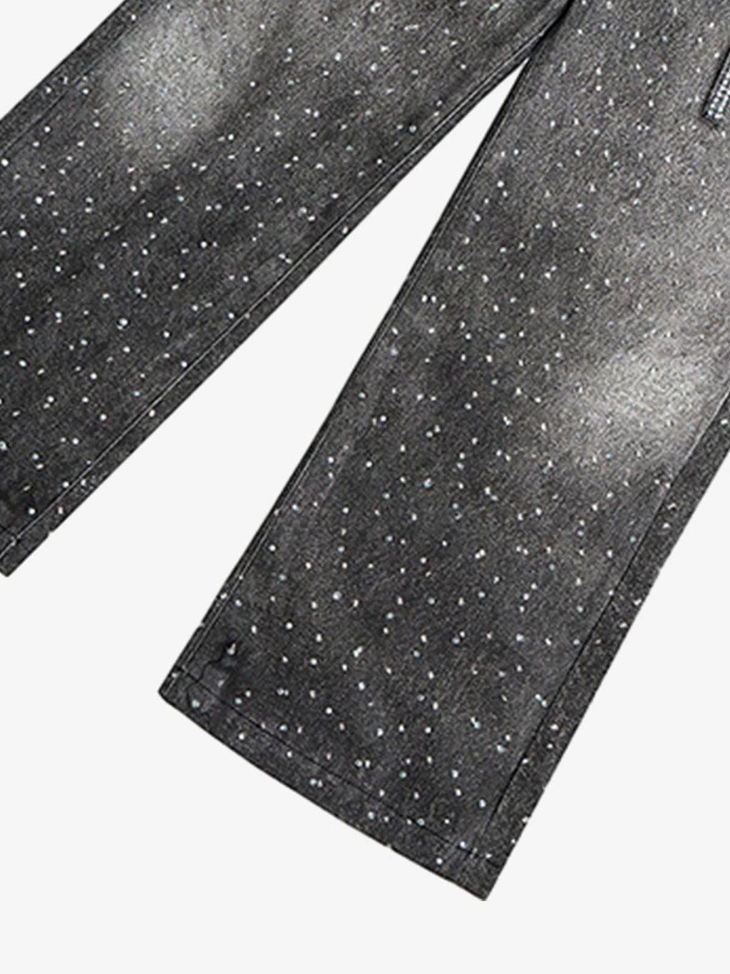 Denim Distressed Belt Diamond Decorated Jeans