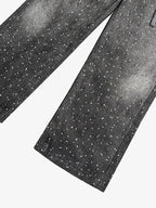 Denim Distressed Belt Diamond Decorated Jeans
