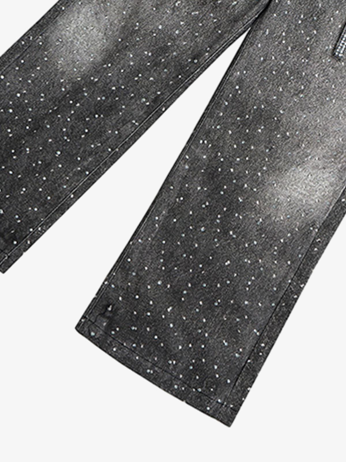 Denim Distressed Belt Diamond Decorated Jeans