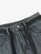 Braided Drawstring Waist Patchwork Cargo Jeans