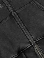 Vintage Washed Symmetrical Star Rhinestone Zip-Up Hoodie