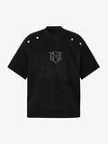 Metallic Print Suede Crew Neck T-Shirt