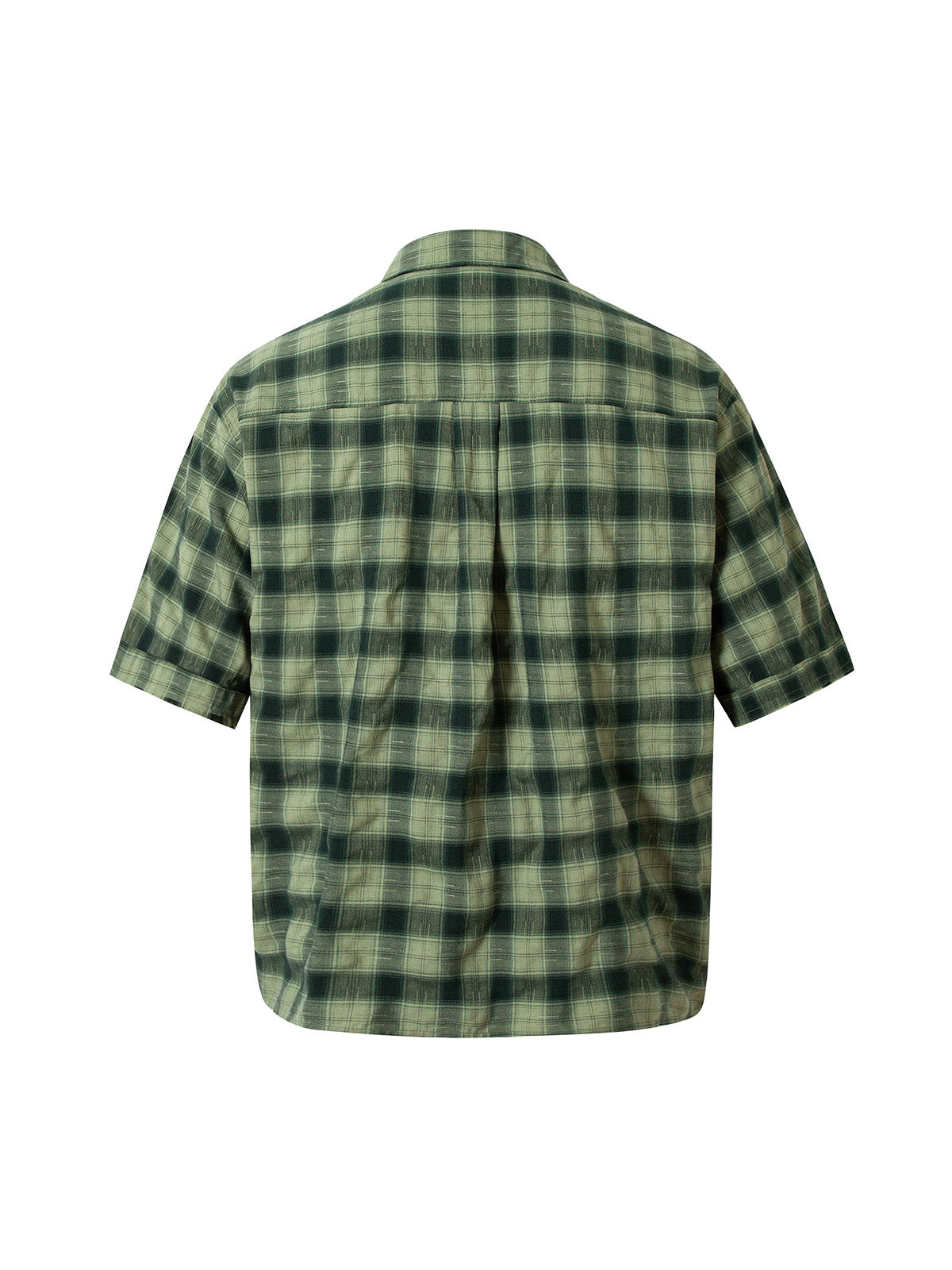 Plaid Applique Printed Short Sleeve Shirt - 2463