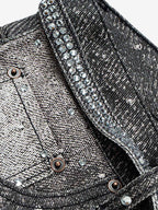 Denim Distressed Belt Diamond Decorated Jeans