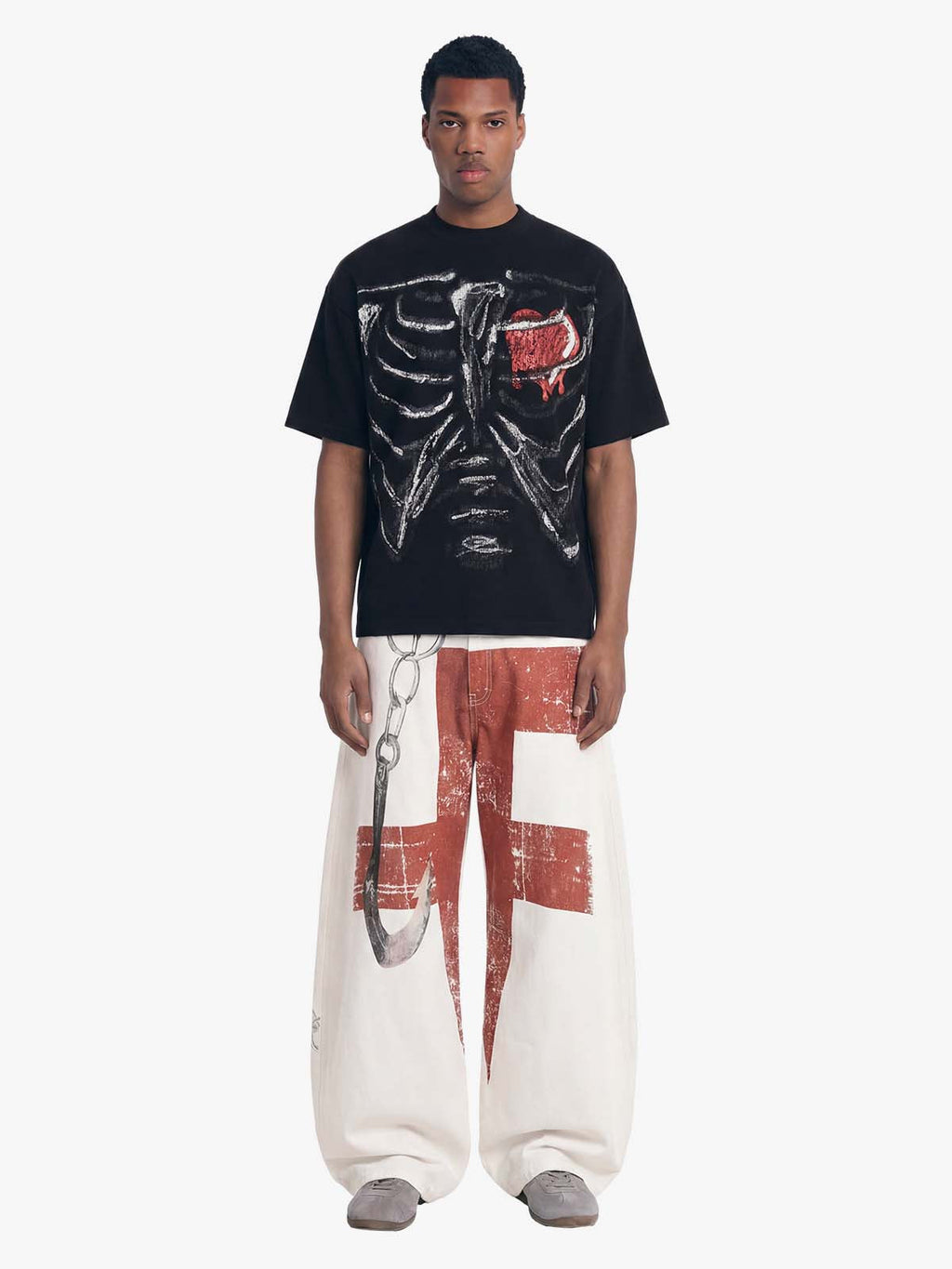 Skeleton & Melted Heart Graphic Waffle Knit T-Shirt