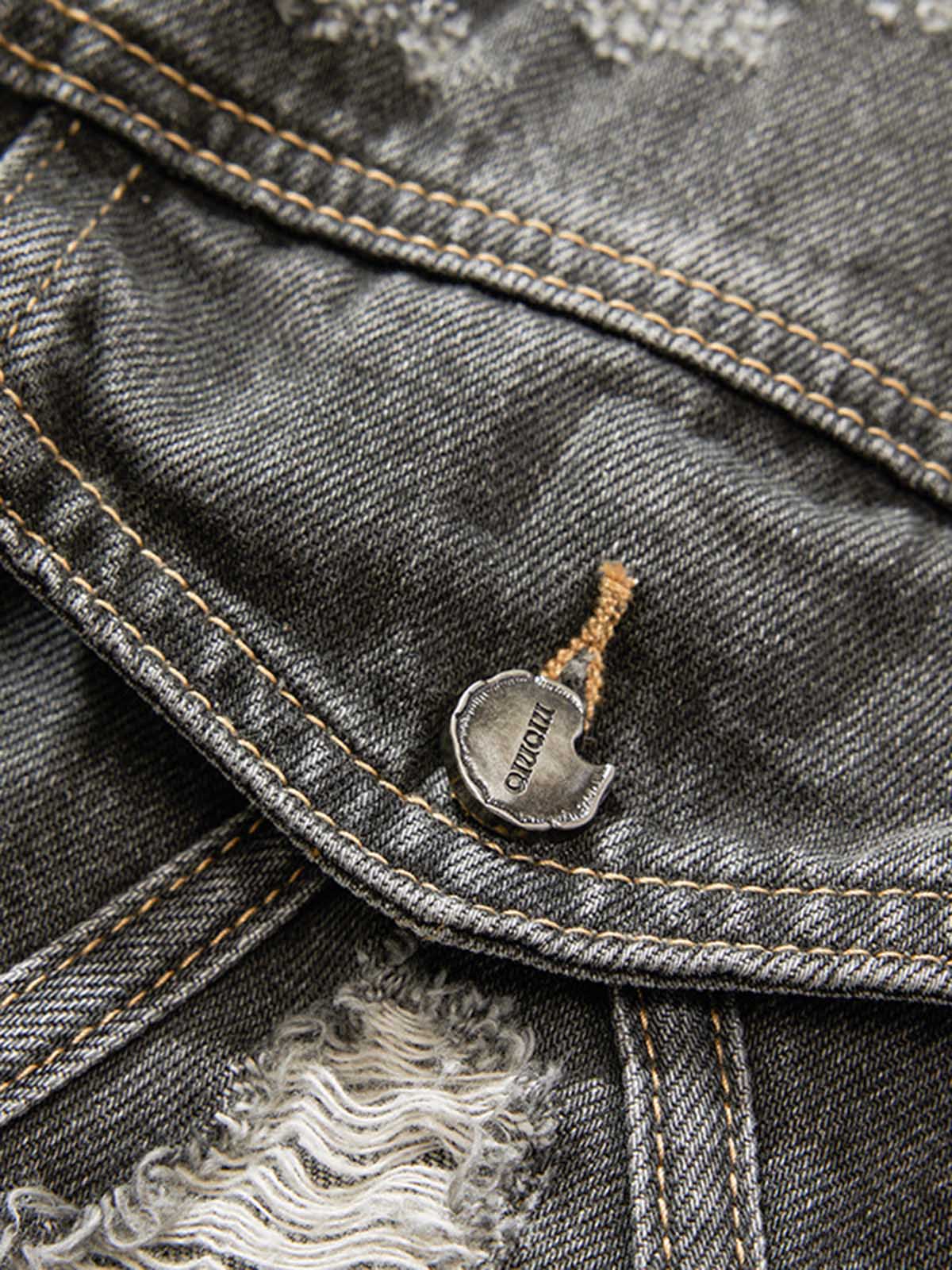 Retro Washed Distressed Denim Jacket