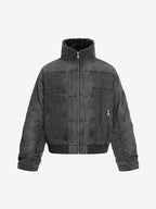 Vintage Distressed Pleated Shearling Collar Fleece Jacket