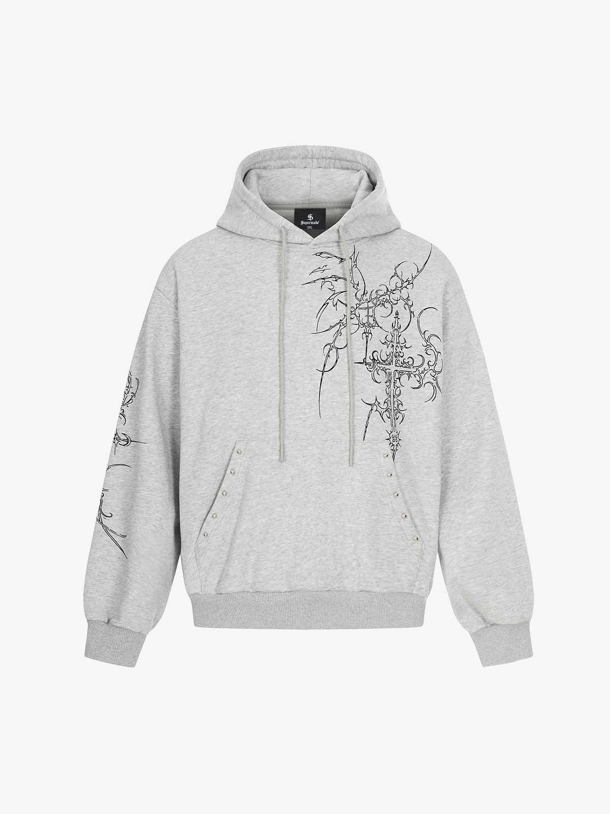 Embroidered Graphic Studded Hoodie and  Wide Leg Sweatpants Set