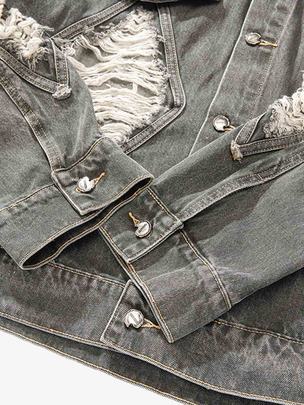 Retro Washed Distressed Denim Jacket
