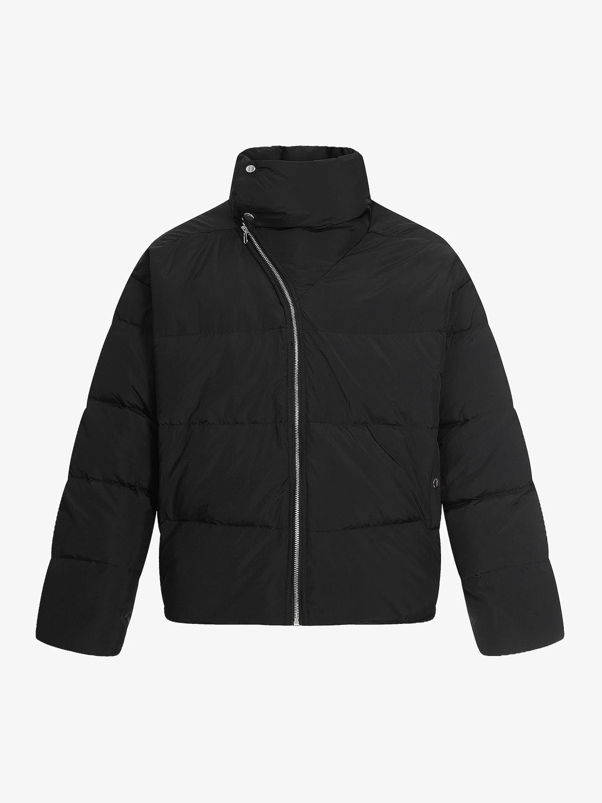 Vintage Asymmetric Zip High-Neck Puffer Jacket