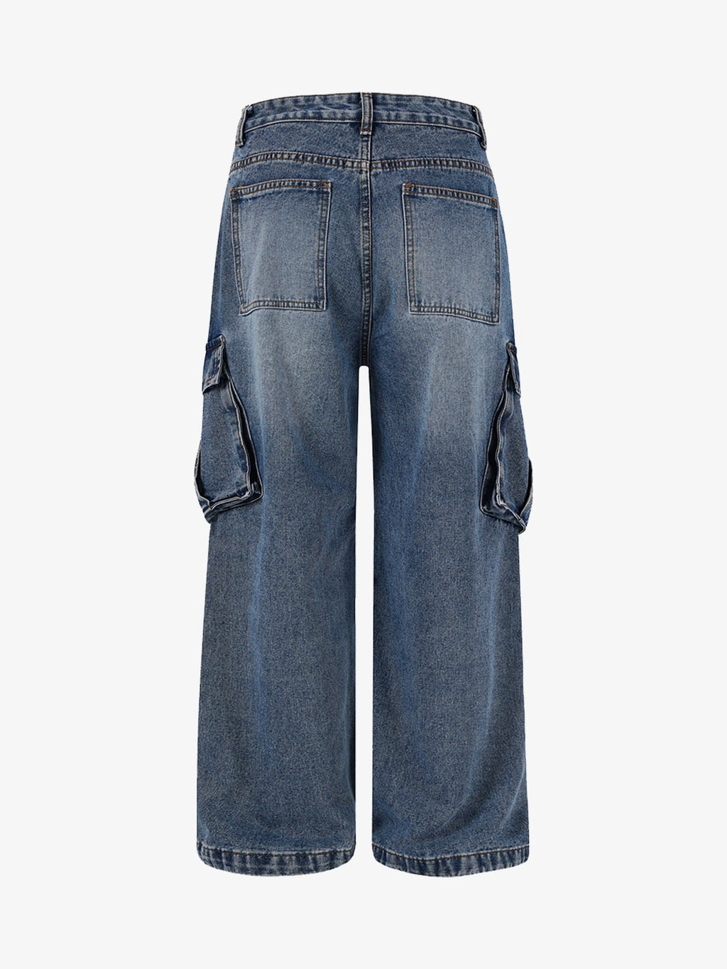 Retro Washed Cargo Multi-Pocket Straight Jeans