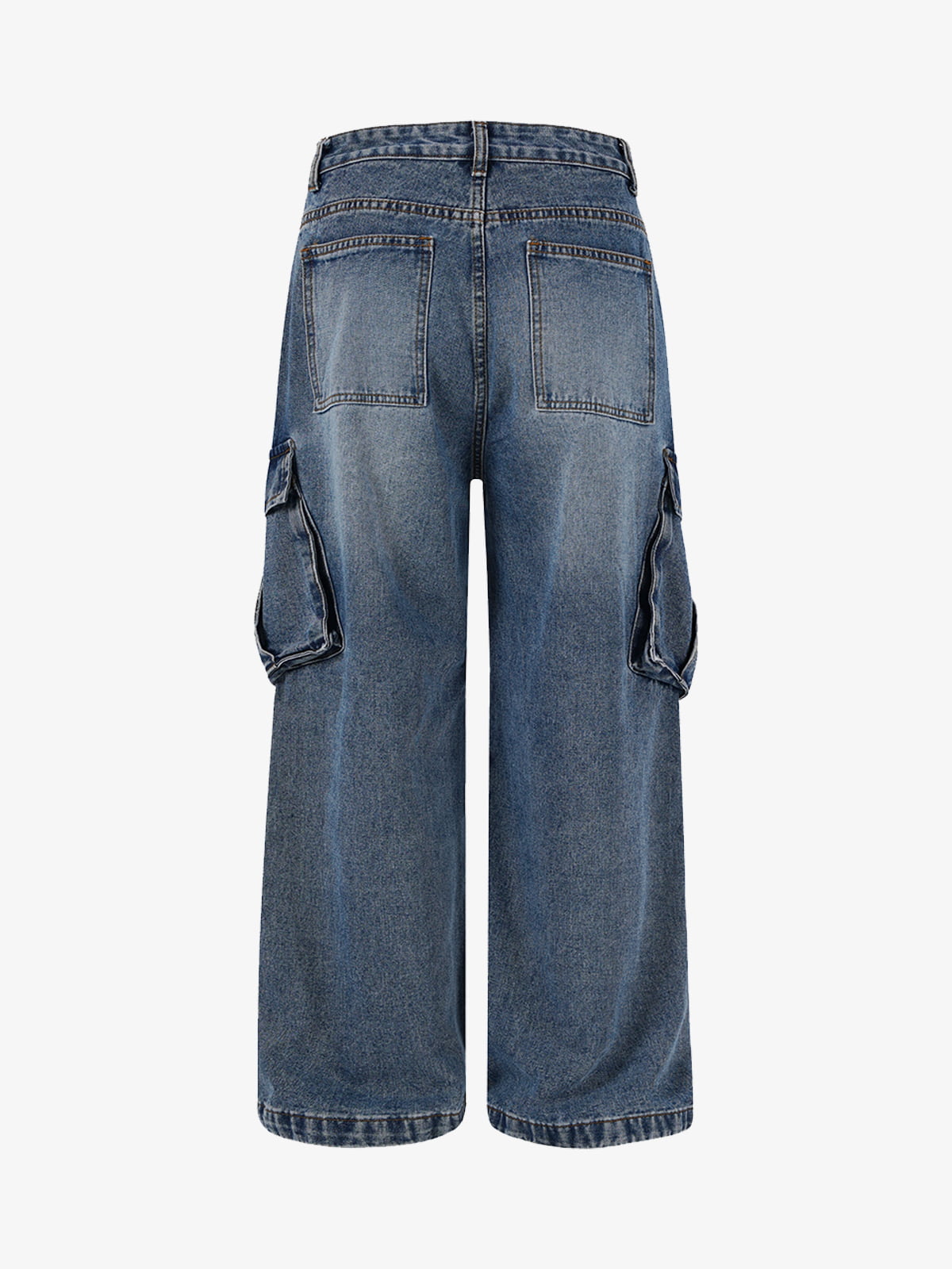 Retro Washed Cargo Multi-Pocket Straight Jeans