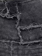 Distressed Denim Raw Edge Destroyed Bucket Hat
