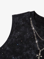 Retro Rhinestone Cross Chain Vest