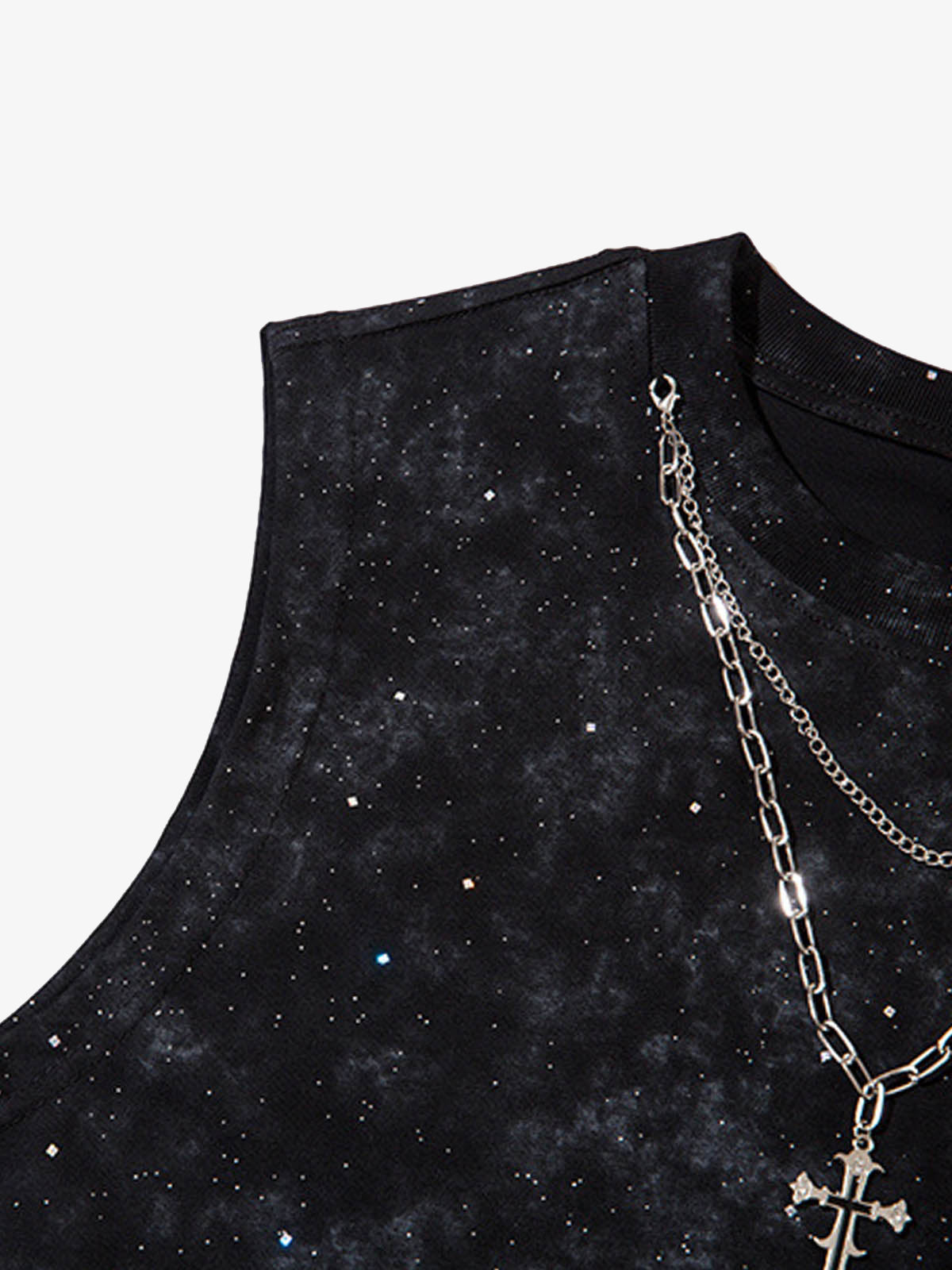 Retro Rhinestone Cross Chain Vest