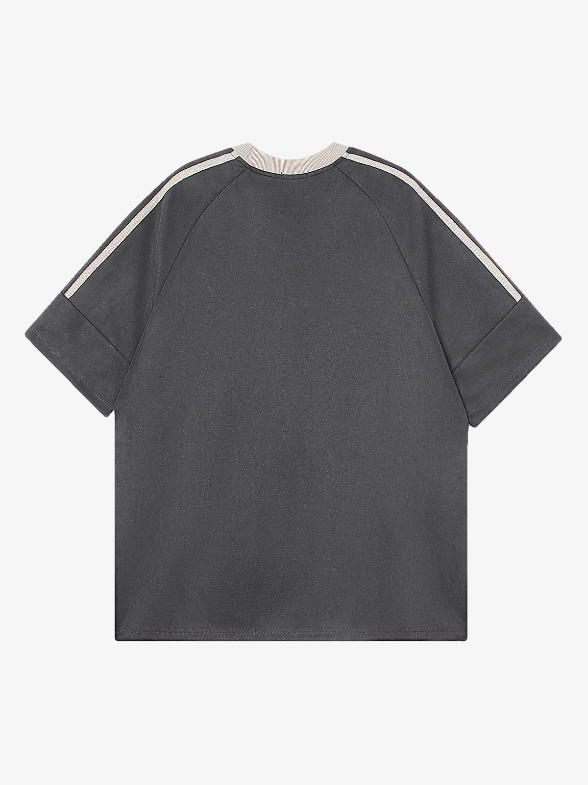 Suede Contrast Color Spliced Letter Embroidery Oversize T-shirt - 2462